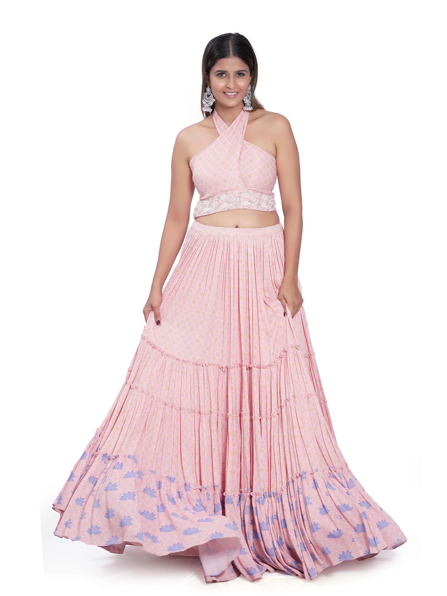 pink kamal talai lehenga with top (set of 2)