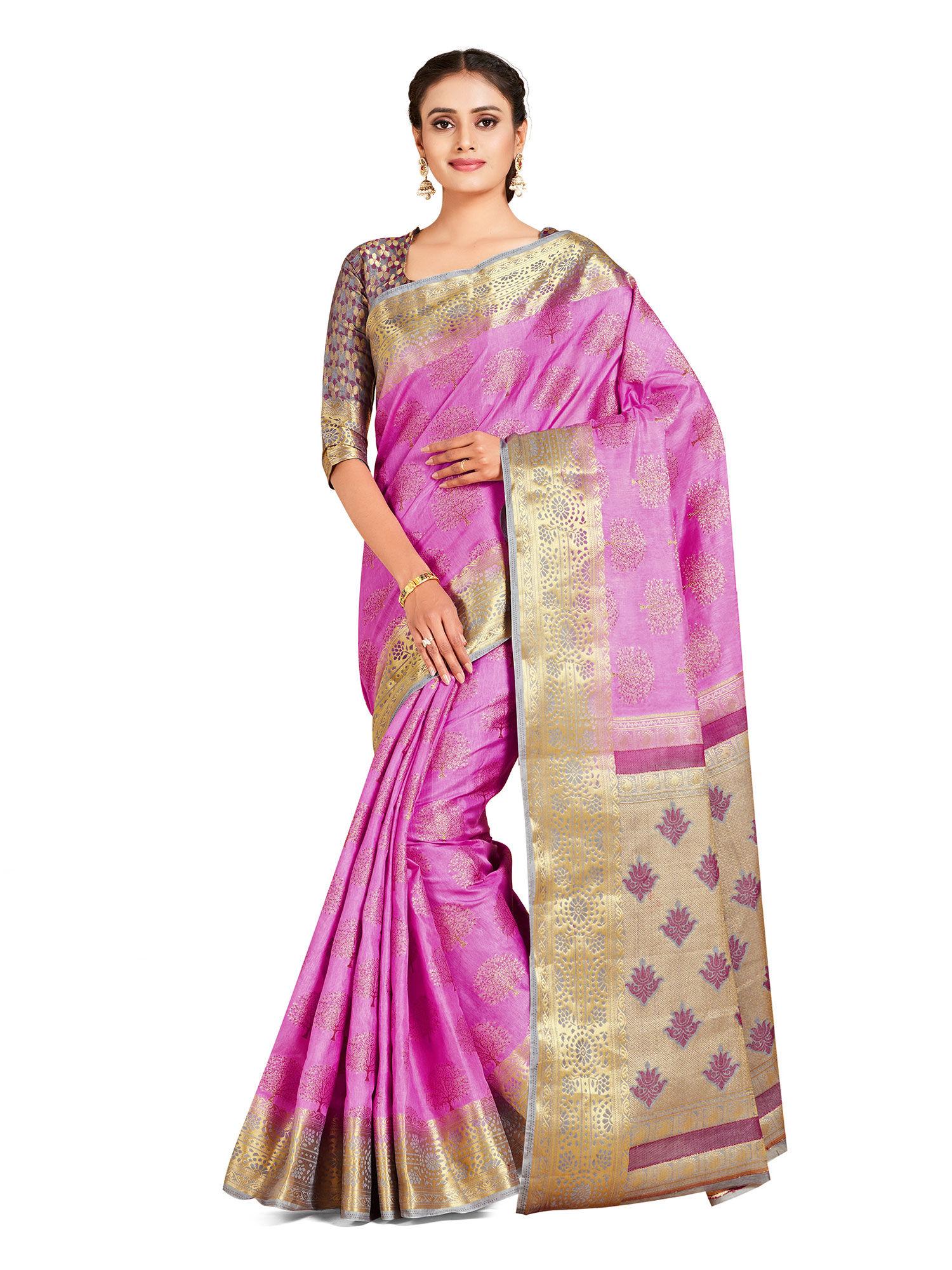 pink kanjivaram style art silk saree with unstitched blouse