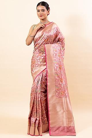 pink katan silk handloom saree set