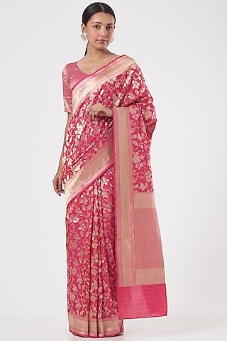 pink katan silk saree set