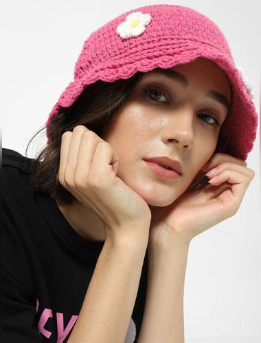 pink knit bucket hat