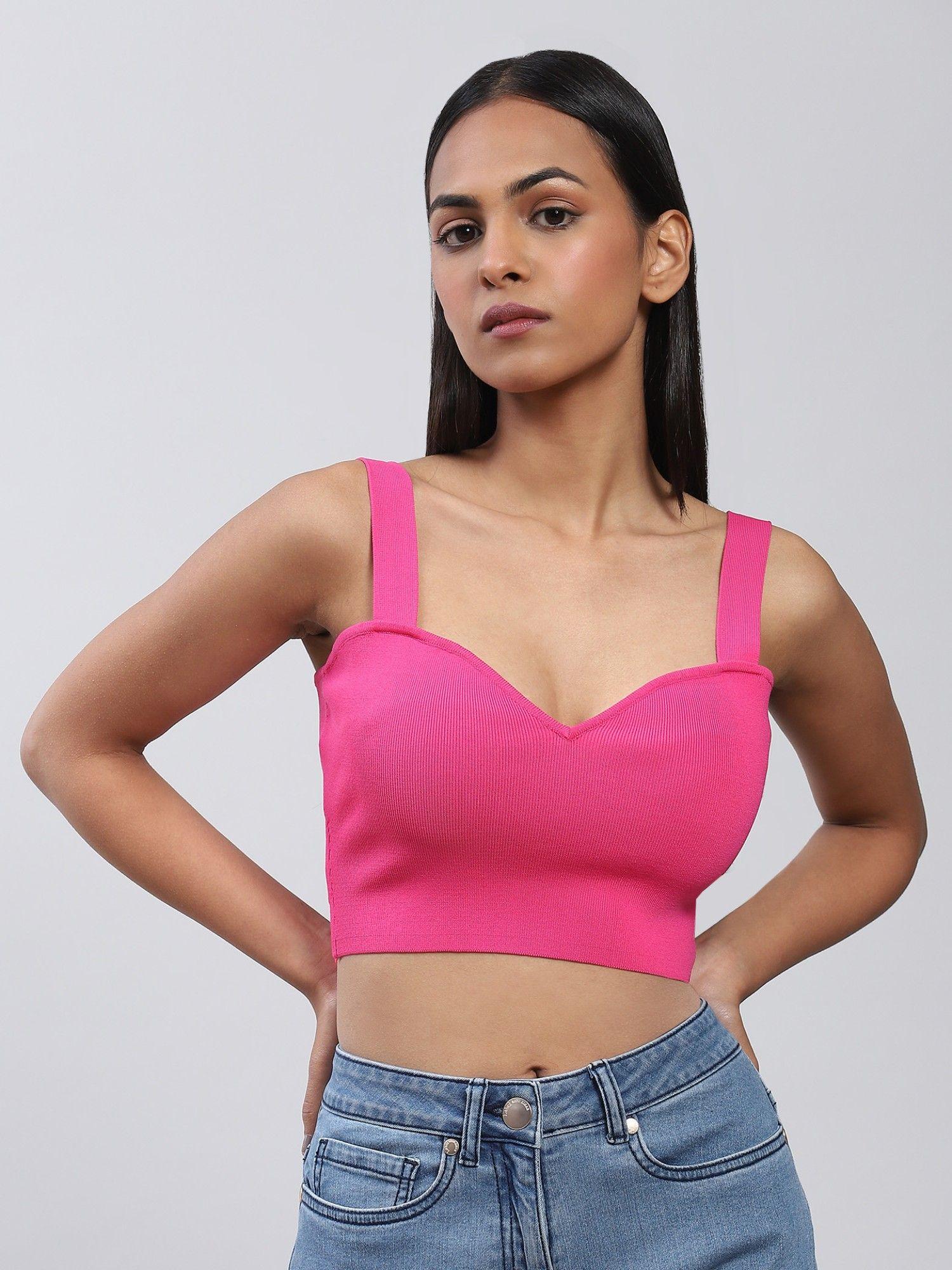 pink knitted crop top with back tie