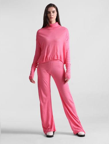 pink knitted roll-neck pullover