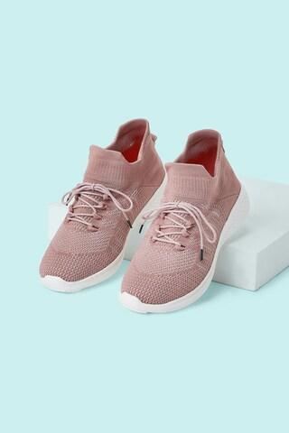pink knitted upper casual women sport shoes