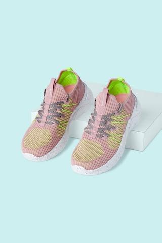 pink knitted upper casual women sport shoes