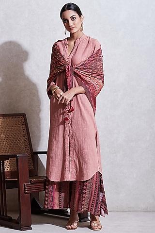pink kurta with printed pants & scarf