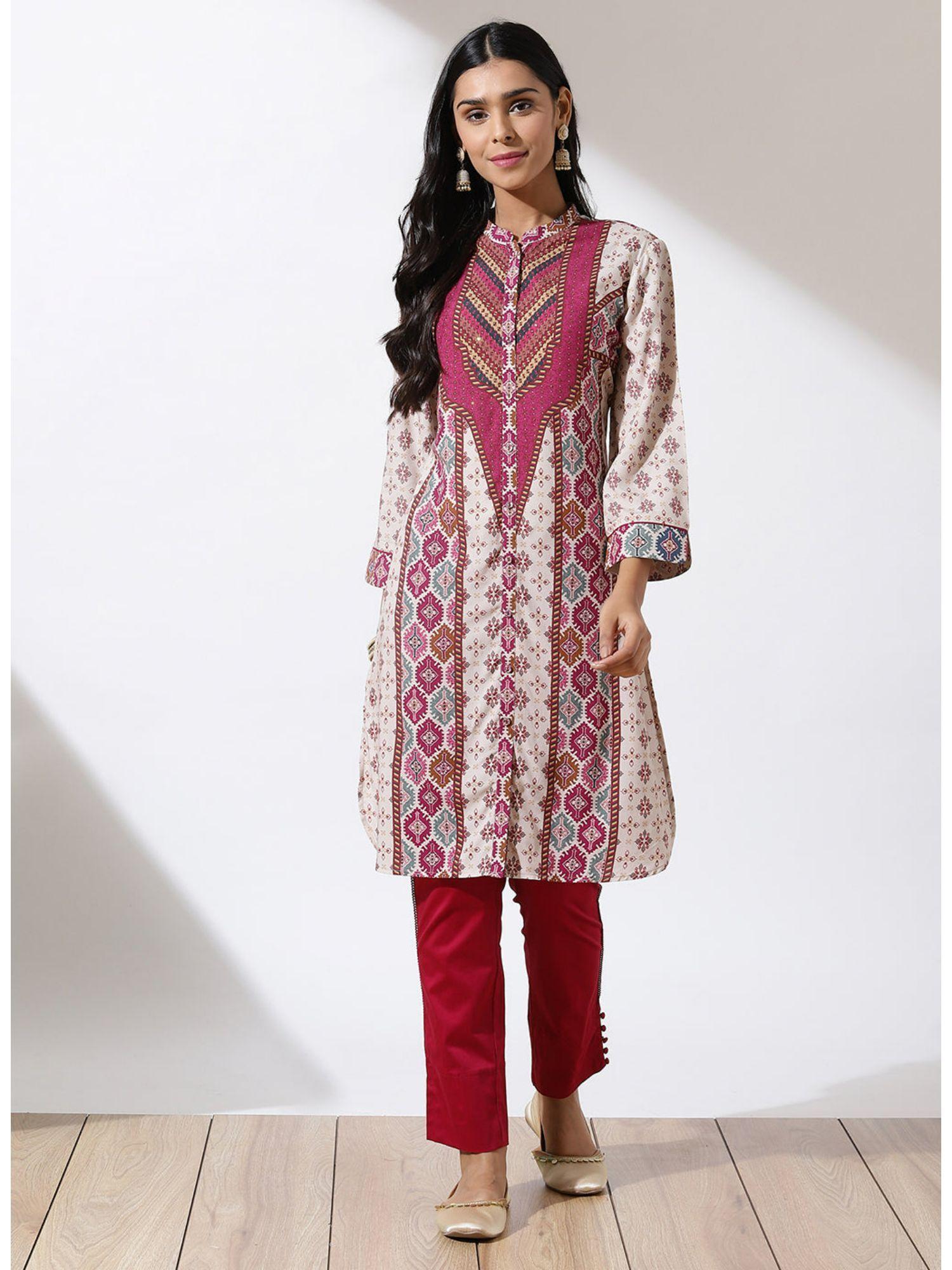 pink kurti with embroidery