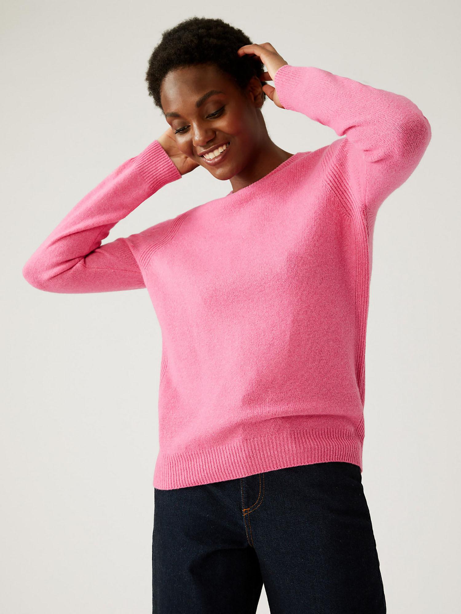 pink lambswool rich crew neck sweater