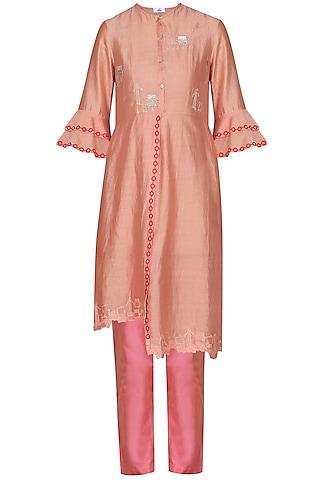 pink laser cut embroidered tunic with pants