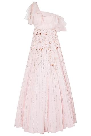pink layered embroidered gown