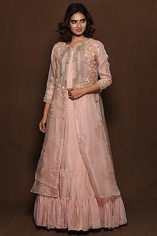 pink layered gown with jacket