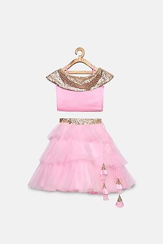 pink layered lehenga set for girls