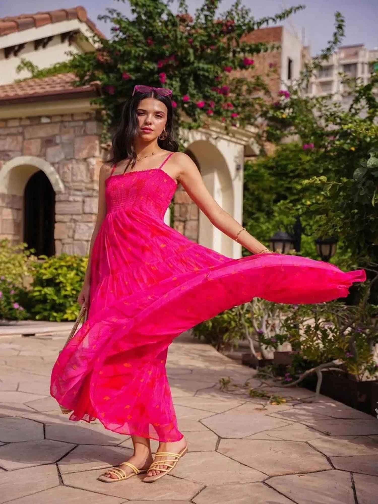 pink layered maxi dress