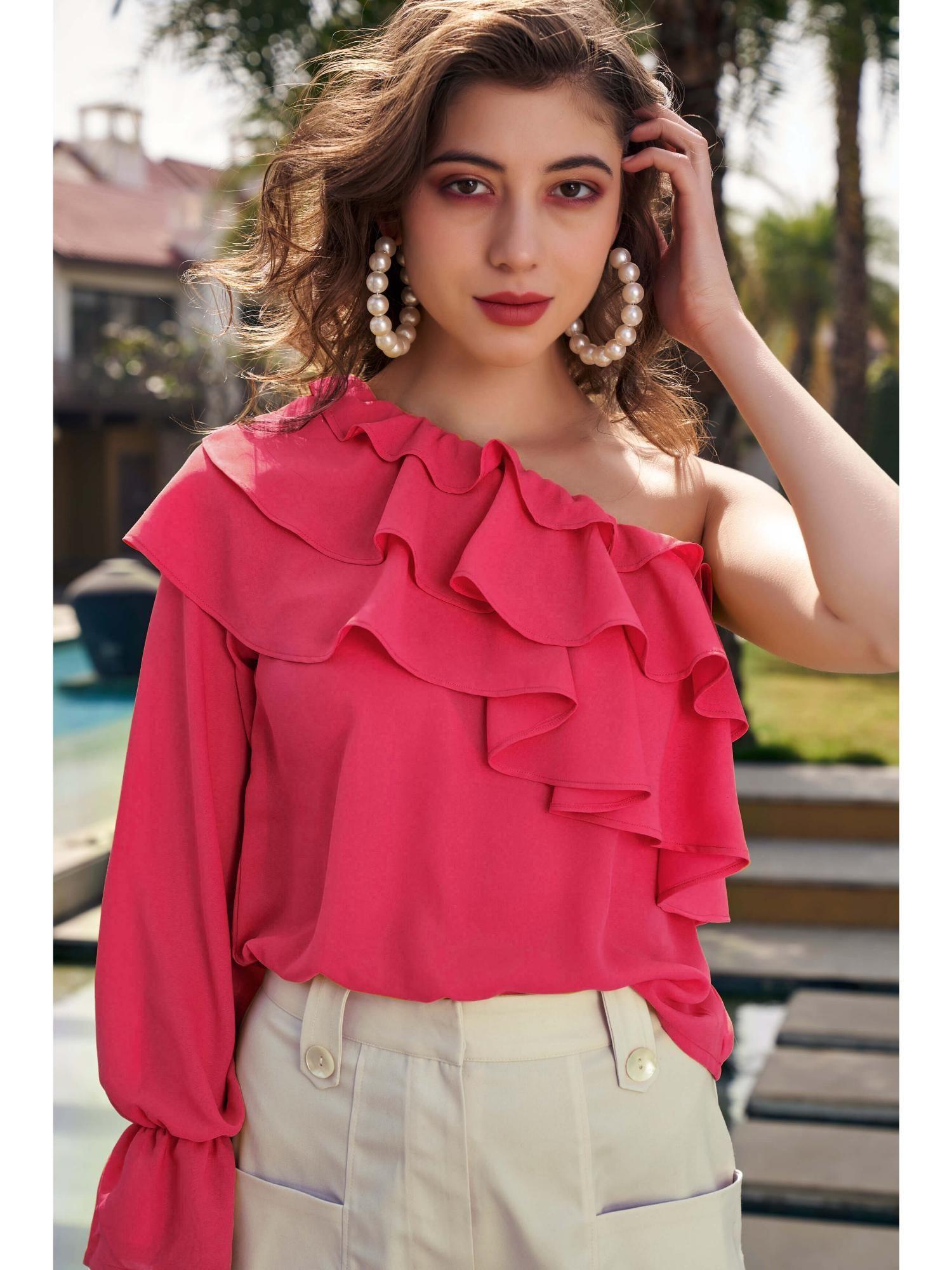 pink layered one shoulder top