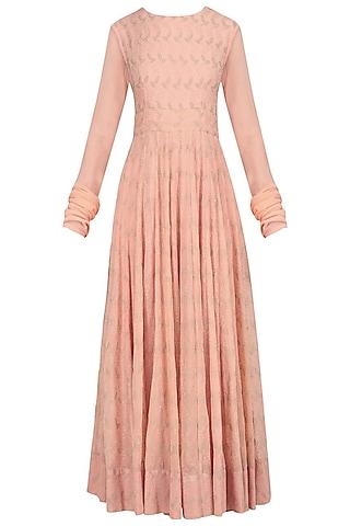 pink leaf embroidered anarkali kurta set