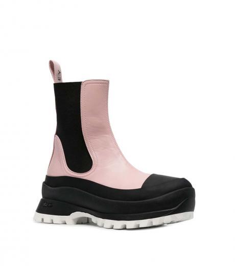 pink leather slip on  boots