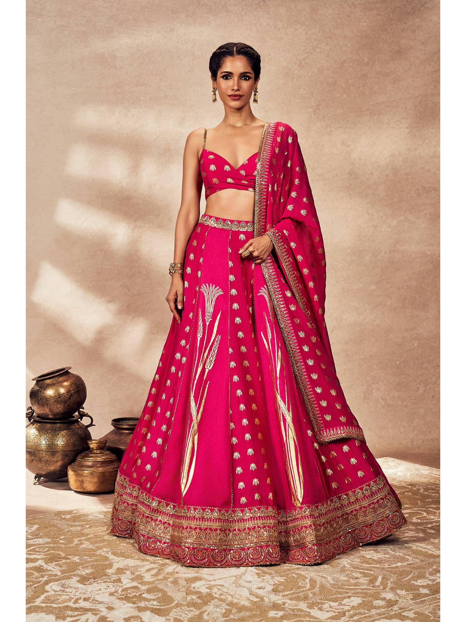 pink lehenga with blouse and dupatta (set of 3)