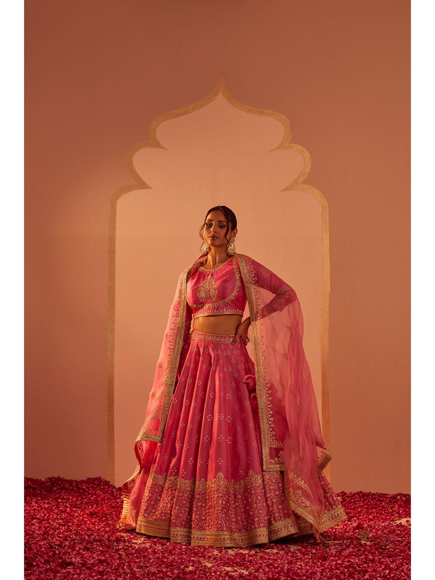 pink lehenga with blouse and dupatta (set of 3)