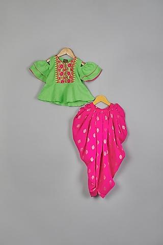 pink linen blend dhoti set for girls