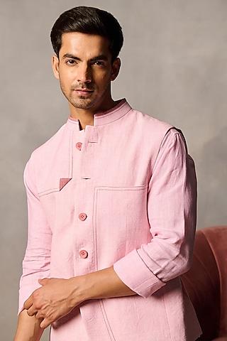 pink linen bundi jacket