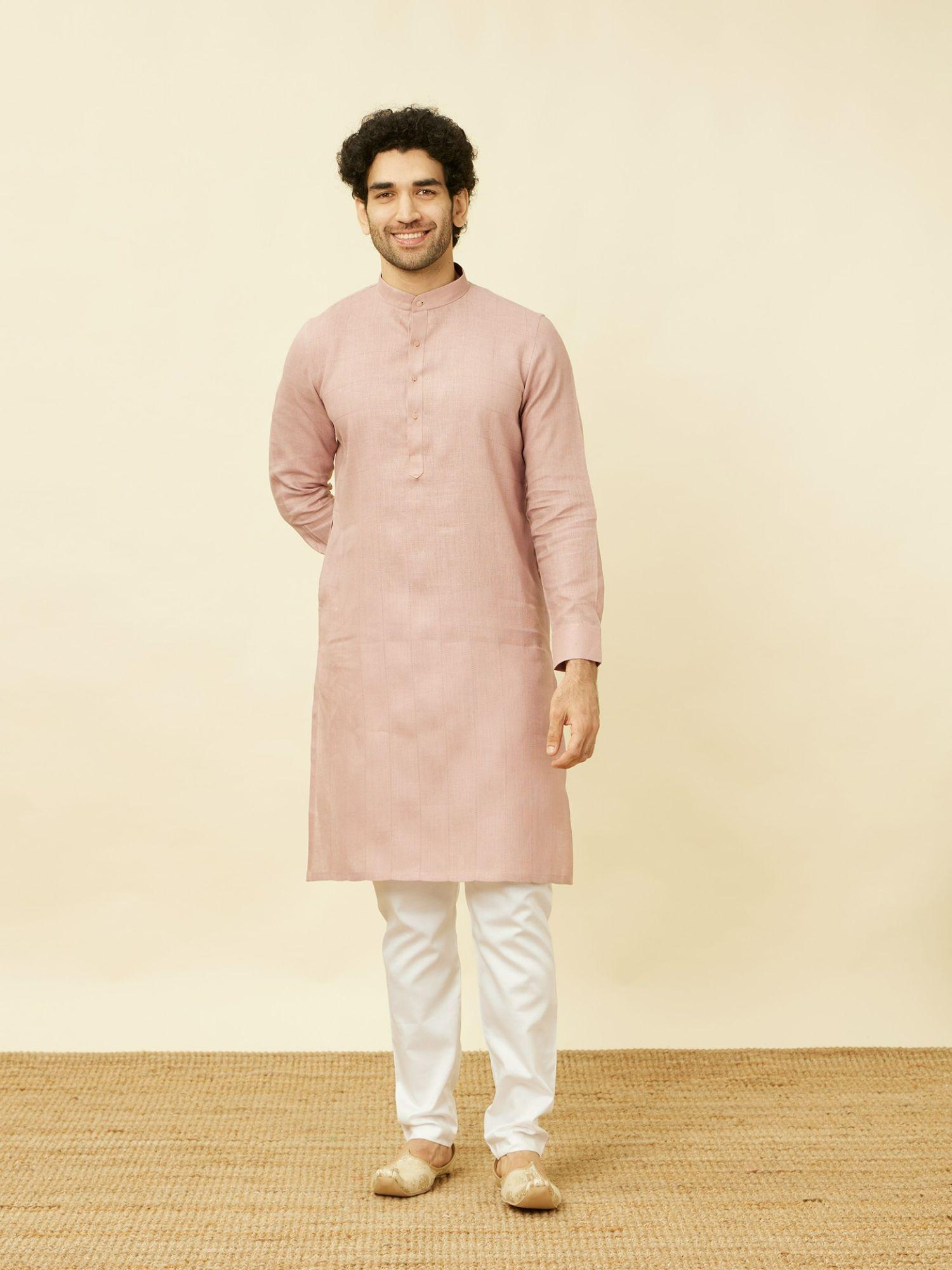pink linen check traditional kurta only
