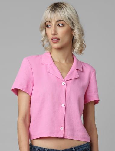 pink linen cropped shirt