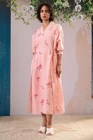 pink linen digital printed dress