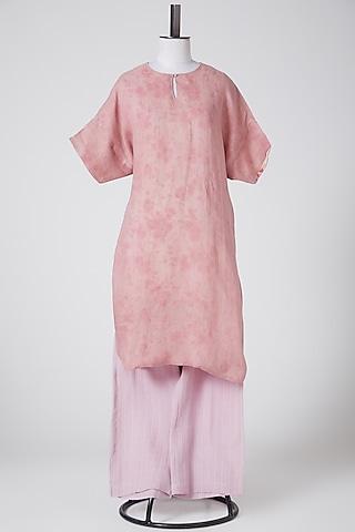pink linen kurta set