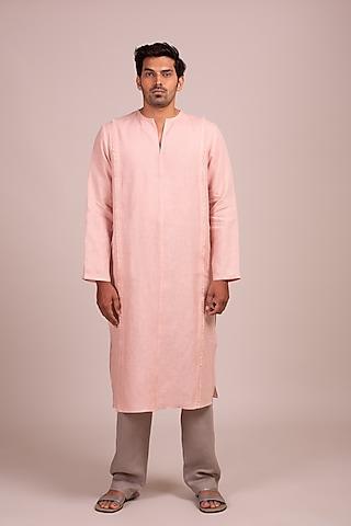 pink linen kurta with fringe