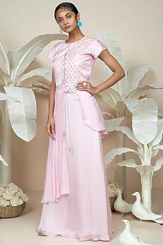 pink linen satin jacket set