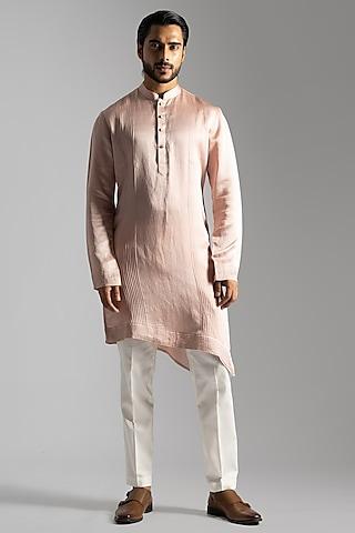 pink linen satin kurta set