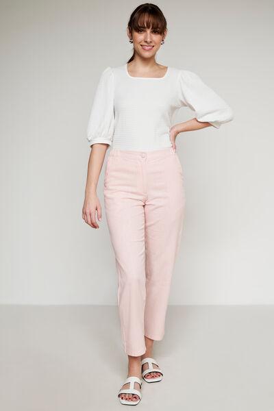 pink linen straight-fit trouser