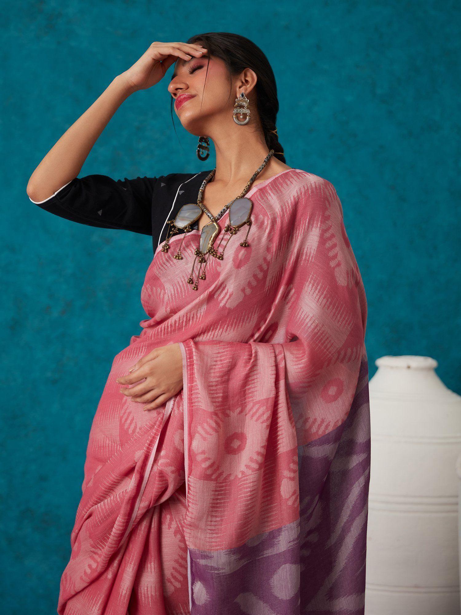 pink liva jacquard textured lite saree with unstitched blouse liksar30 (free size)