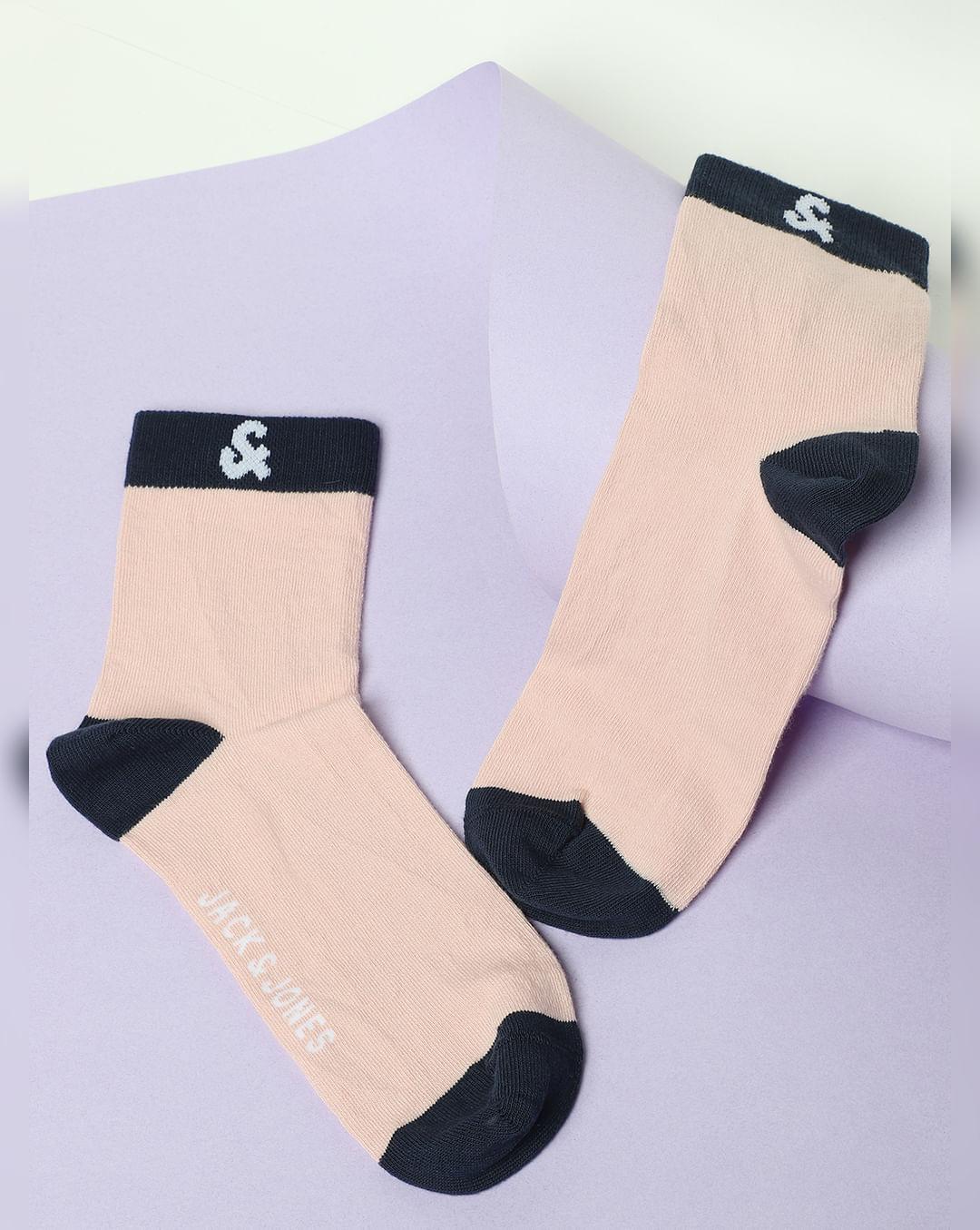 pink logo print mid length socks