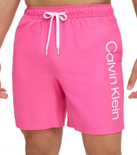 pink logo print swim trunks