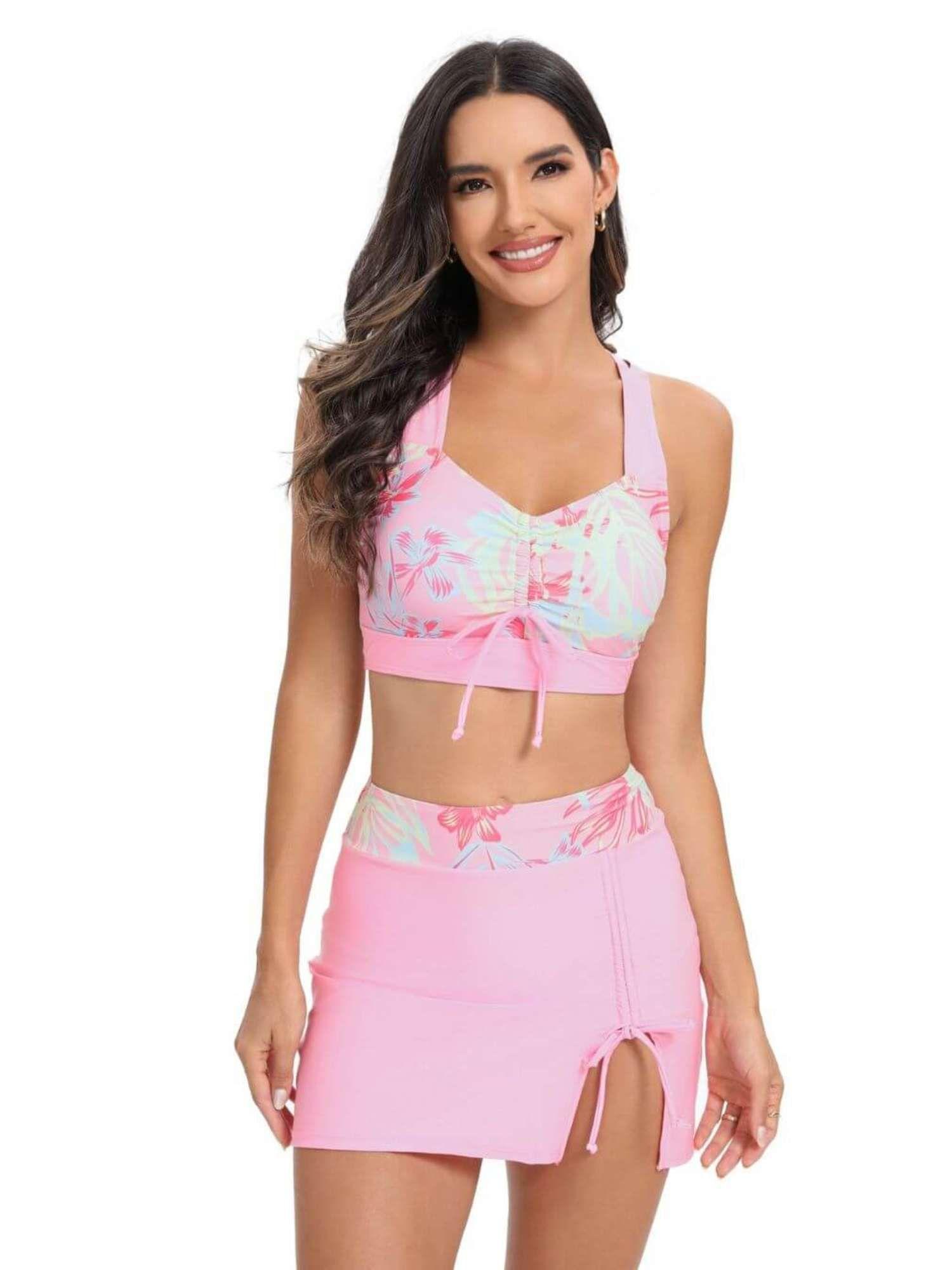 pink lulu bikini top bottom & skirt (set of 3)