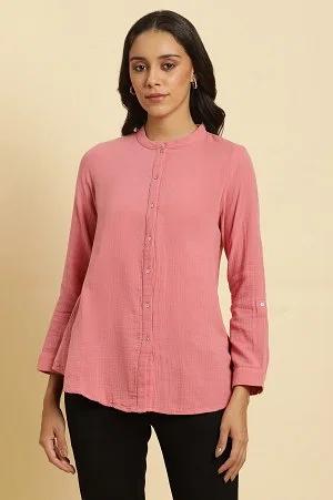 pink mandarin collar western top