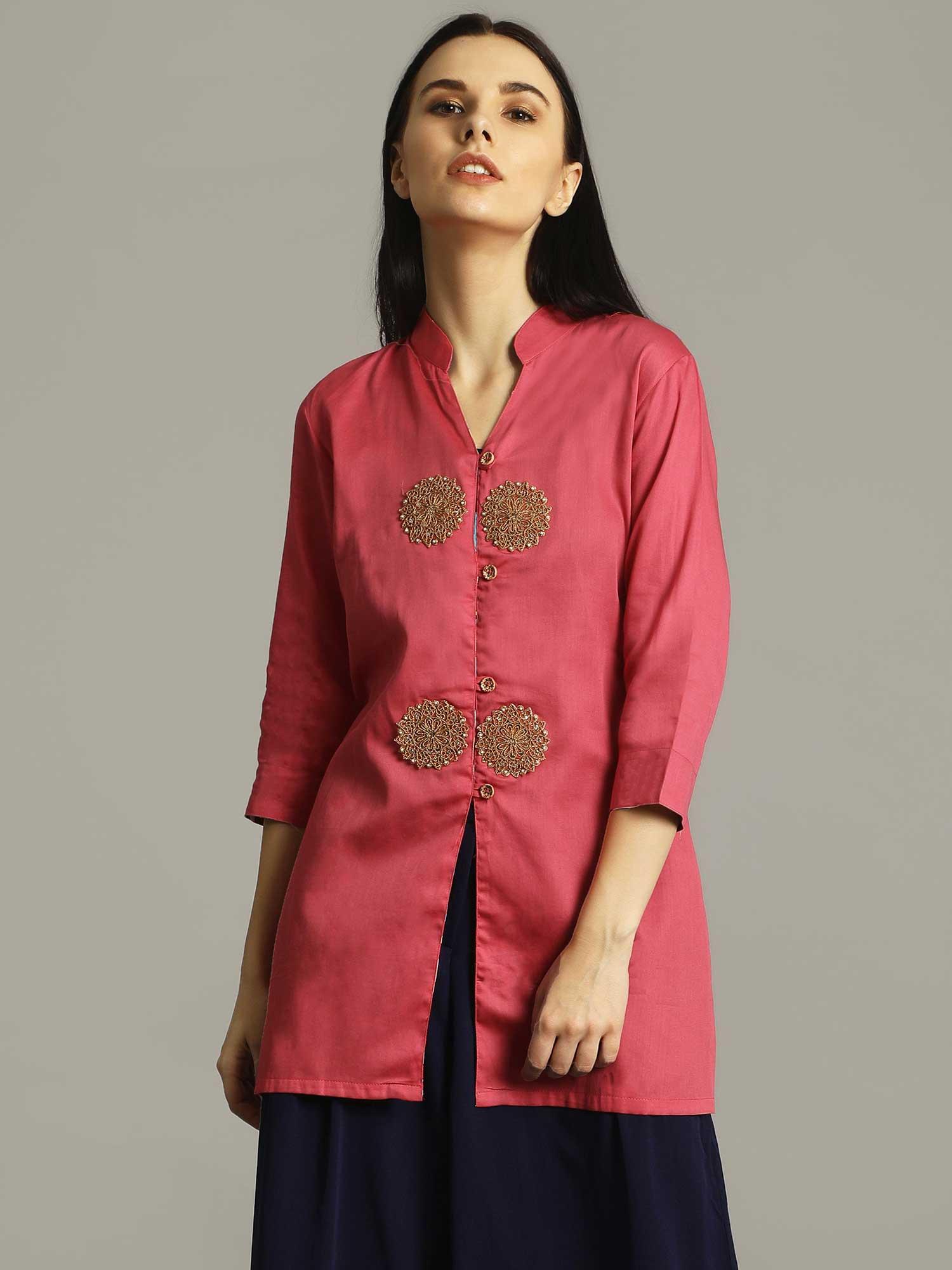 pink mandarin neck tunic