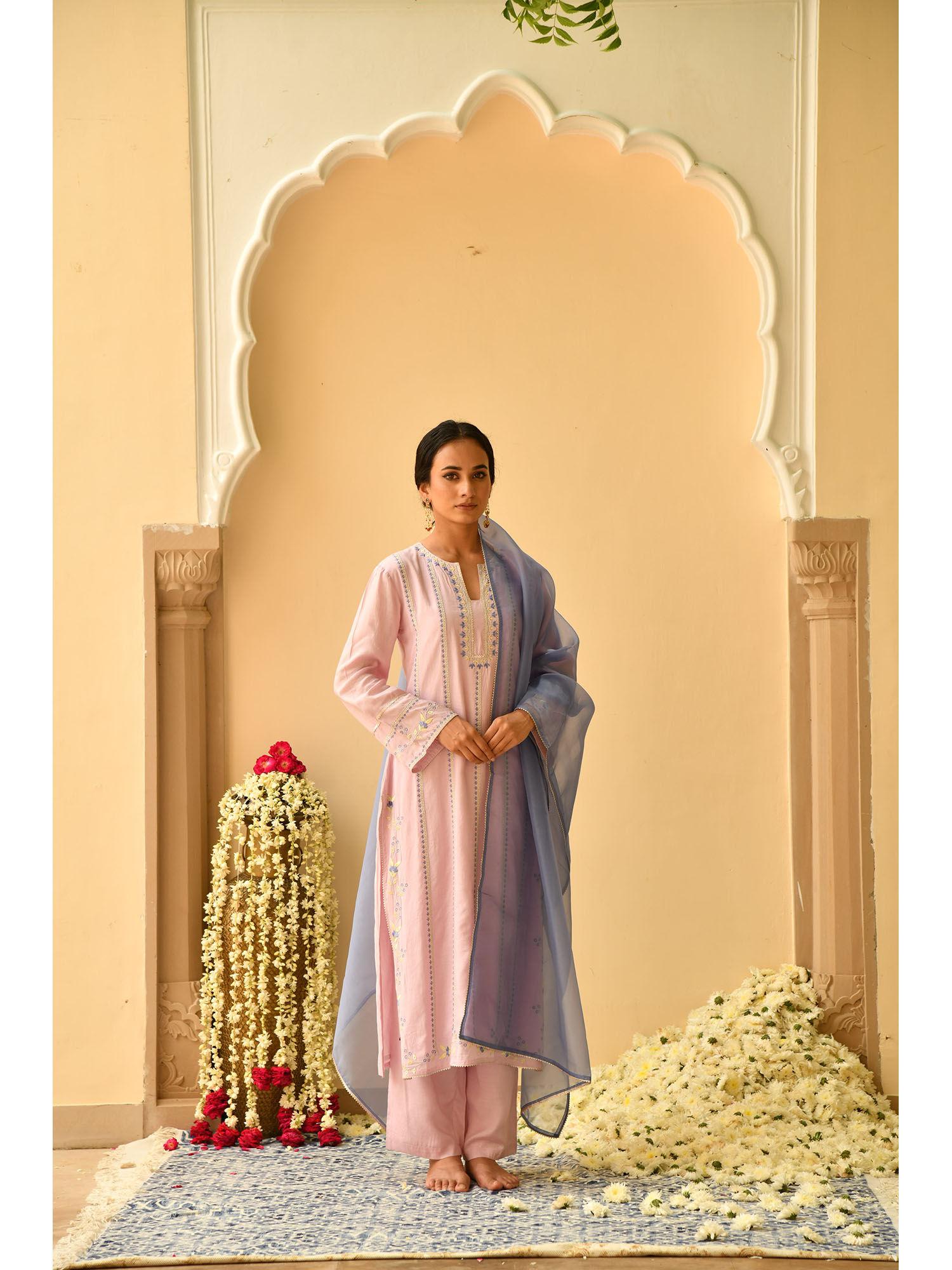 pink mayra kurta with pant and dupatta (set of 3)