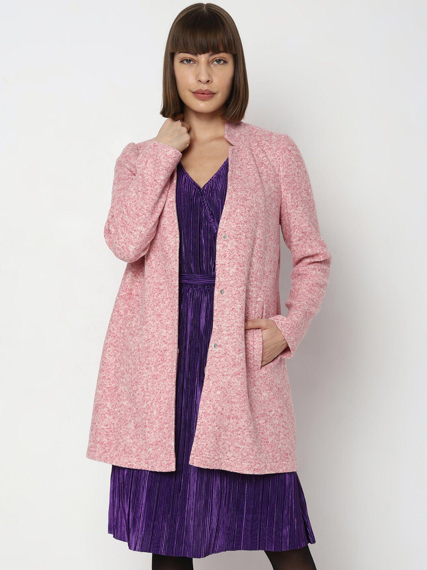 pink melange long coat