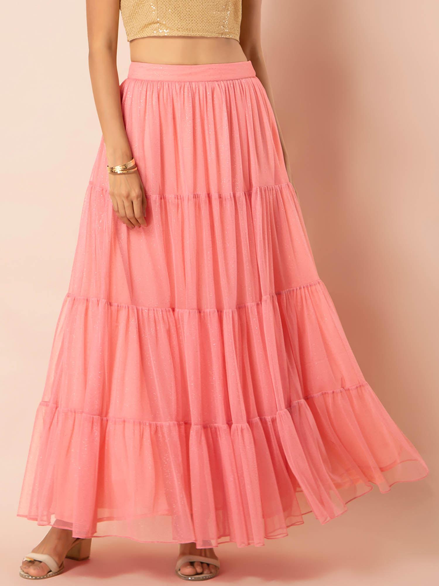 pink mesh glitter maxi skirt