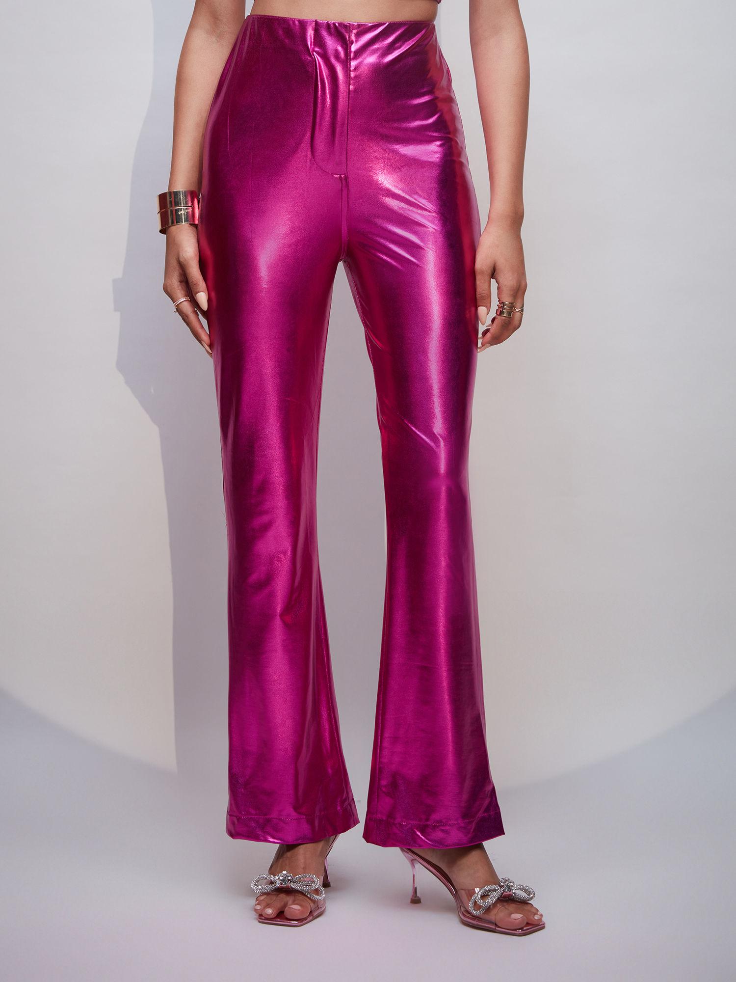 pink metallic high waist pants