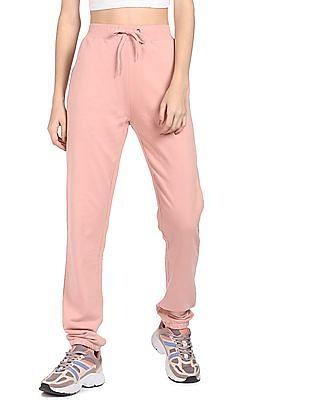 pink mid rise solid joggers