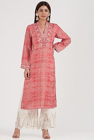 pink mirror & thread embroidered tunic