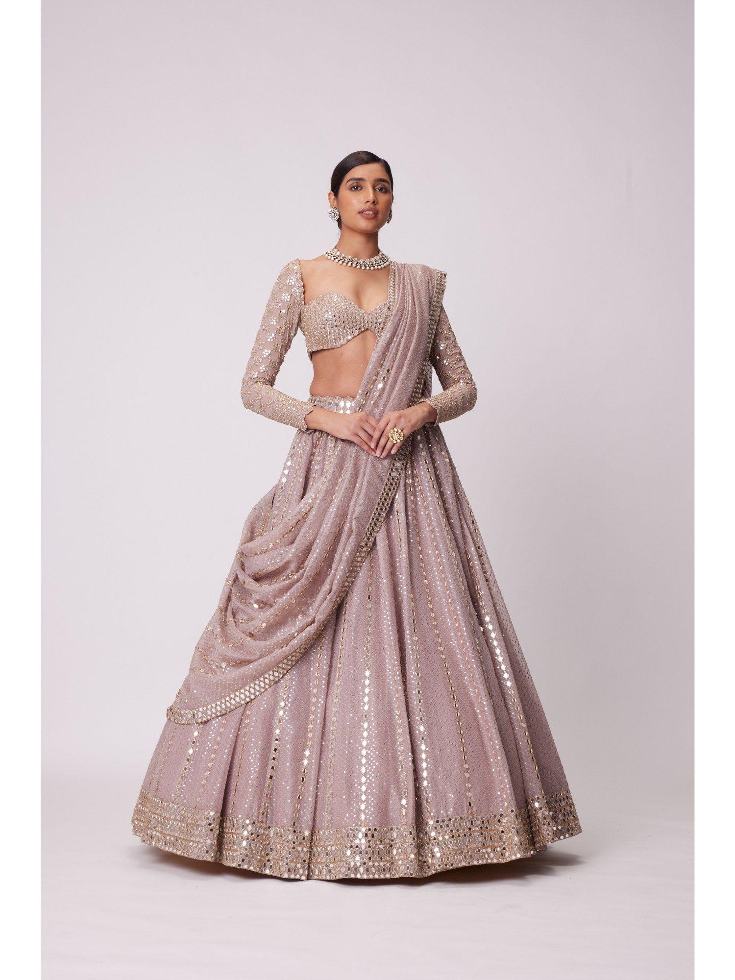 pink mirror lehenga with blouse and dupatta (set of 3)