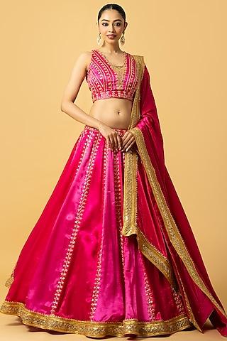 pink modal satin cutdana hand embroidered lehenga set