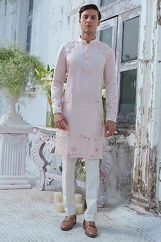 pink modal silk embroidered kurta set