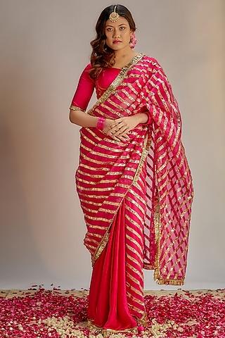 pink modal silk gota work saree set