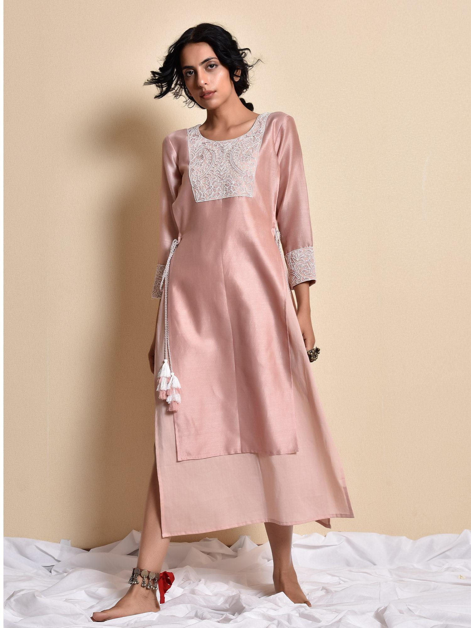 pink mottiya chanderi kurta