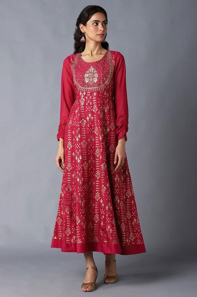 pink mughal print ethnic dress